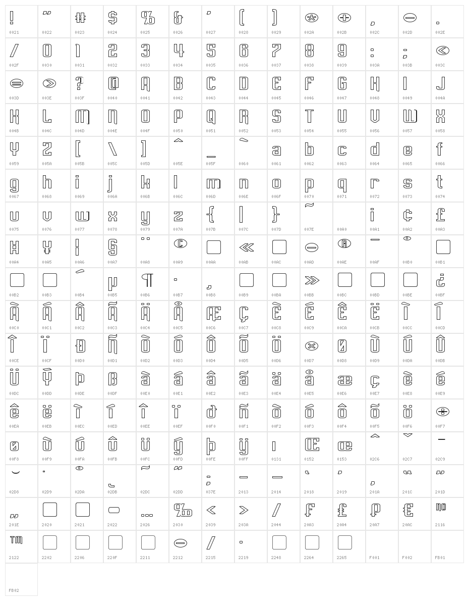 Empanada Extended Outline Character Map