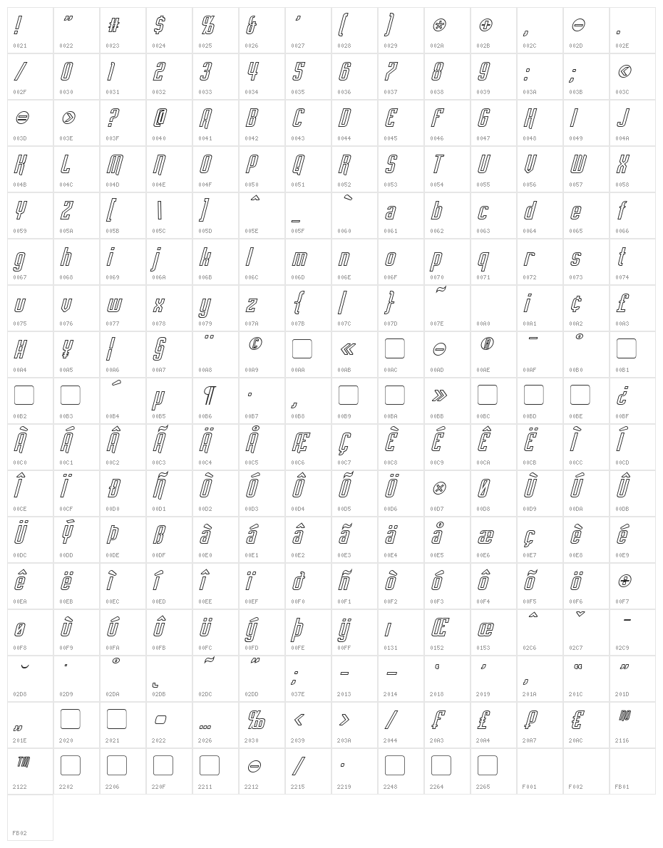 Empanada Outline Italic Character Map