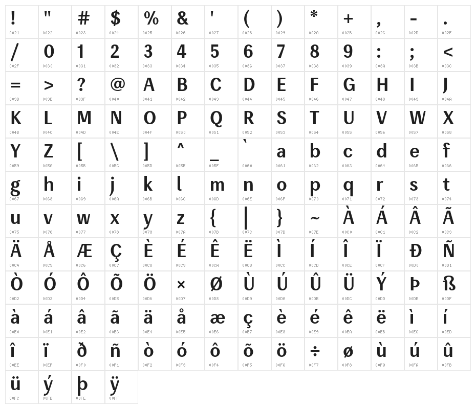 Enceladus-Bold Character Map