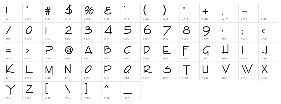 Encino Caps Character Map