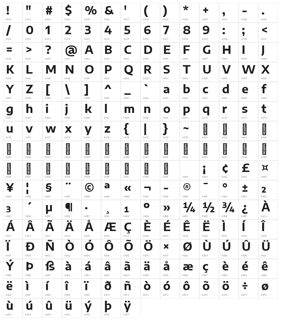 Encode Sans SemiExpanded Bold Character Map