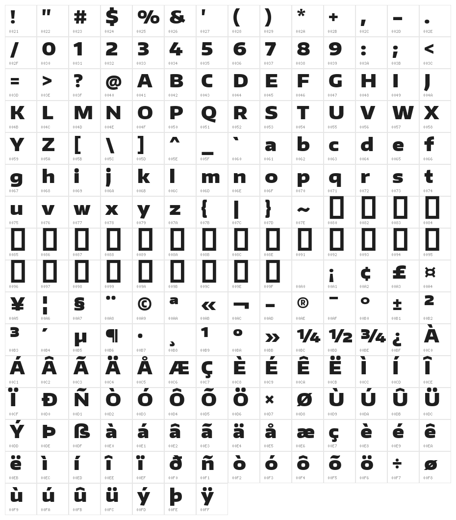 Encode Sans Wide Black Character Map