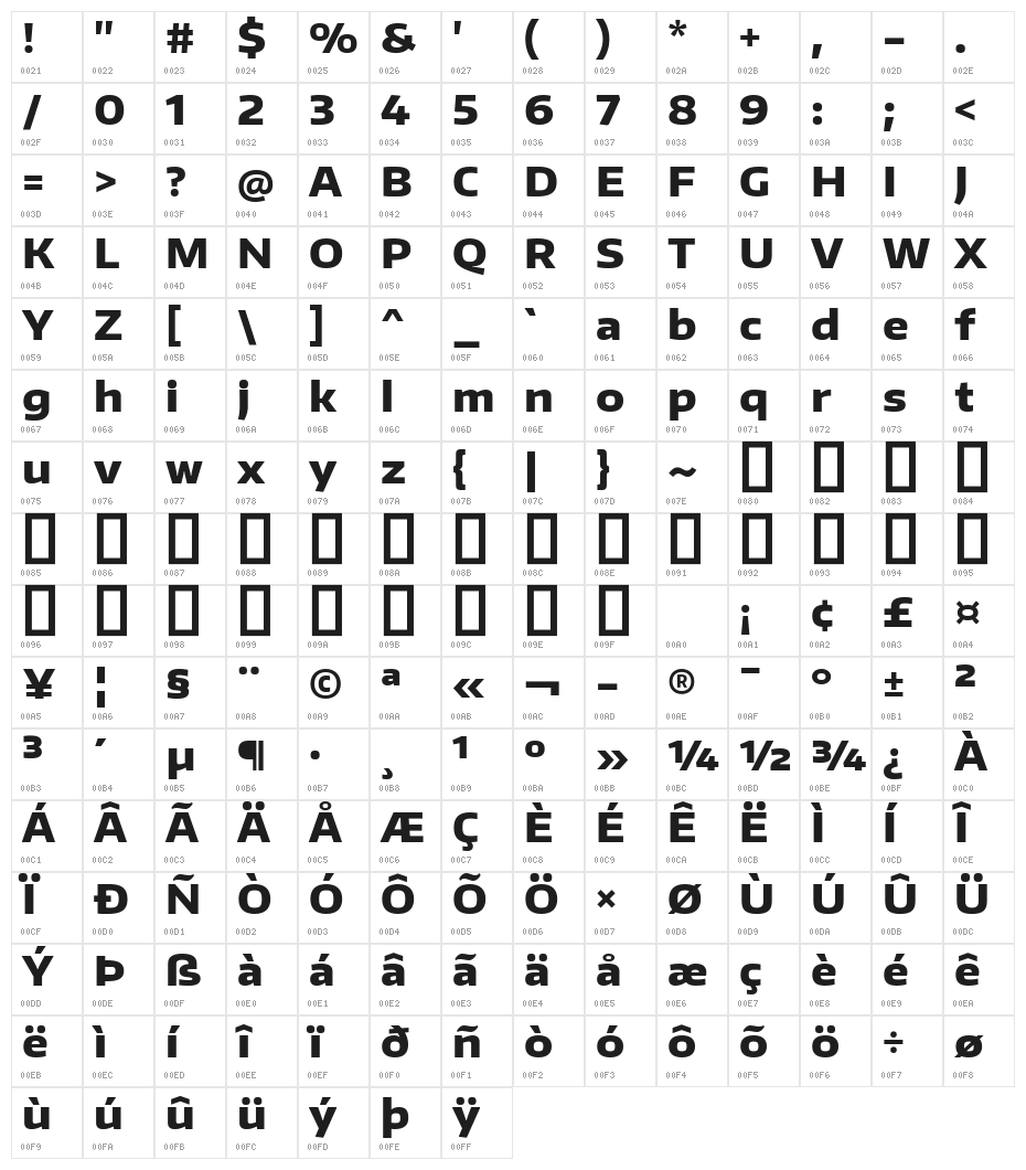 Encode Sans Wide ExtraBold Character Map