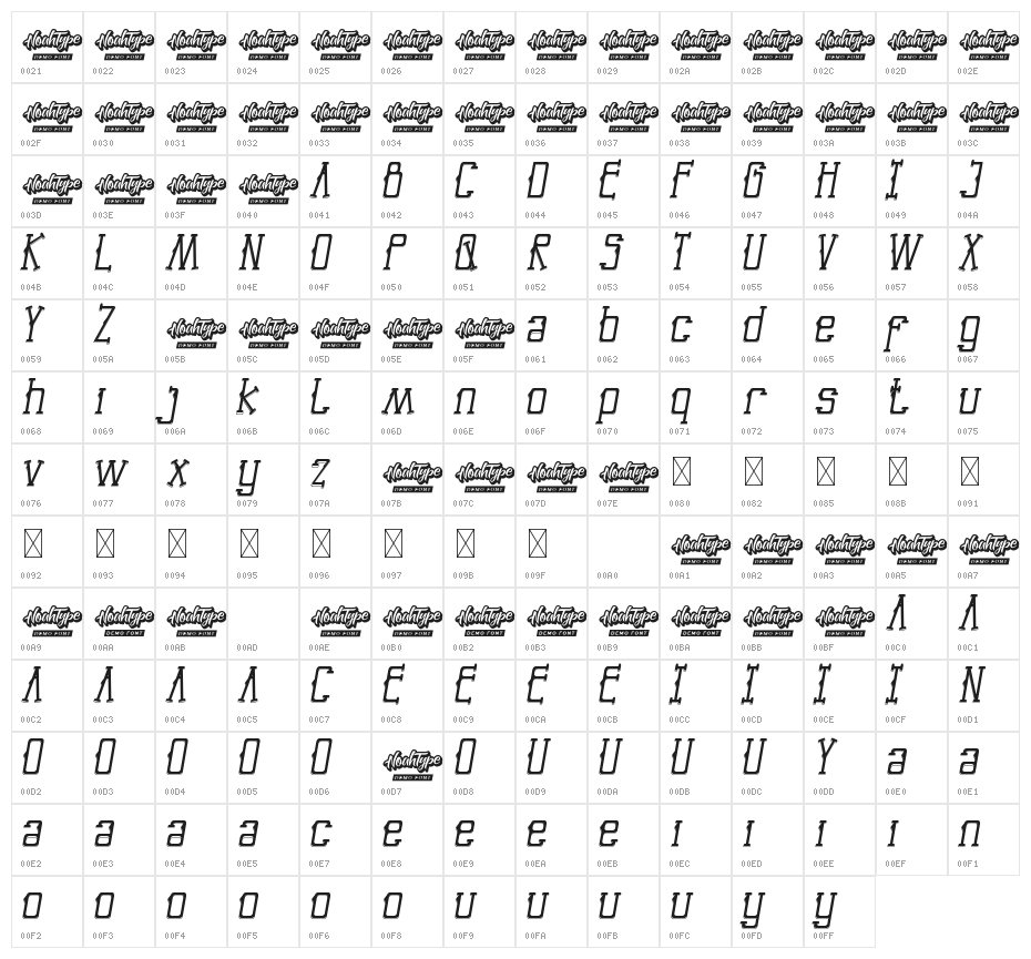 End Seconds Demo Italic Character Map