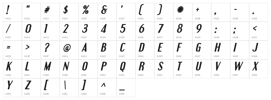 Engebrechtre Bold Italic Character Map