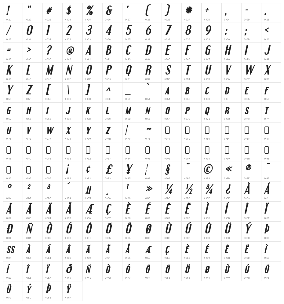 Engebrechtre-BoldItalic Character Map