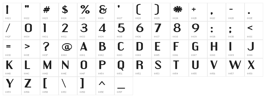 Engebrechtre Expanded Bold Character Map