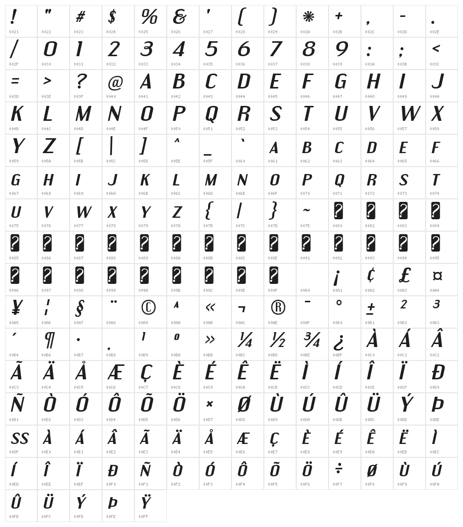 EngebrechtreEx-BoldItalic Character Map