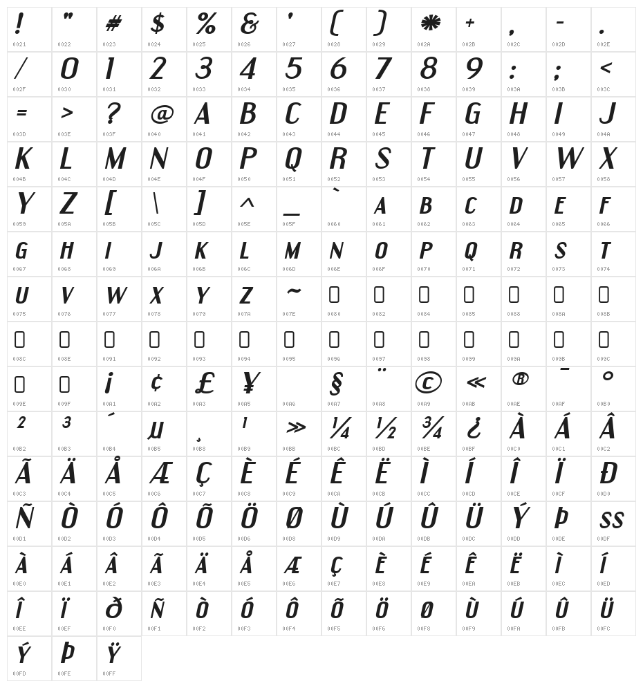 EngebrechtreExp-BoldItalic Character Map