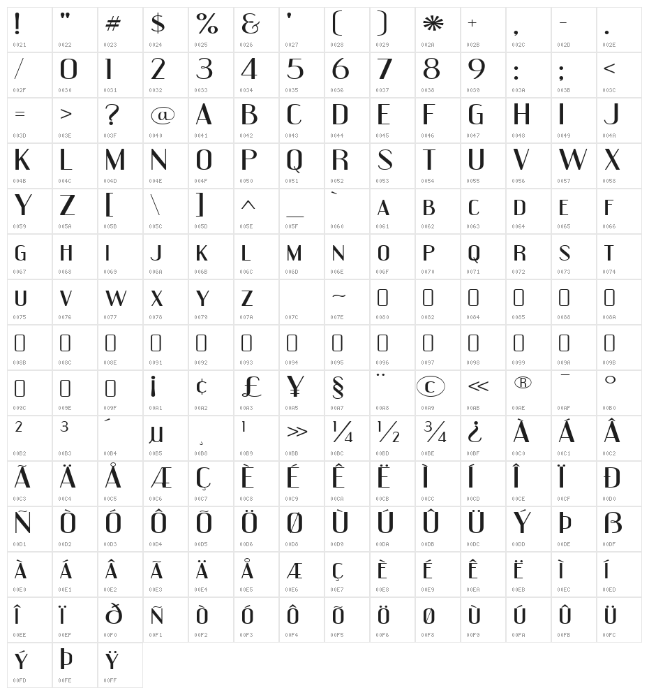 EngebrechtreExp-Regular Character Map