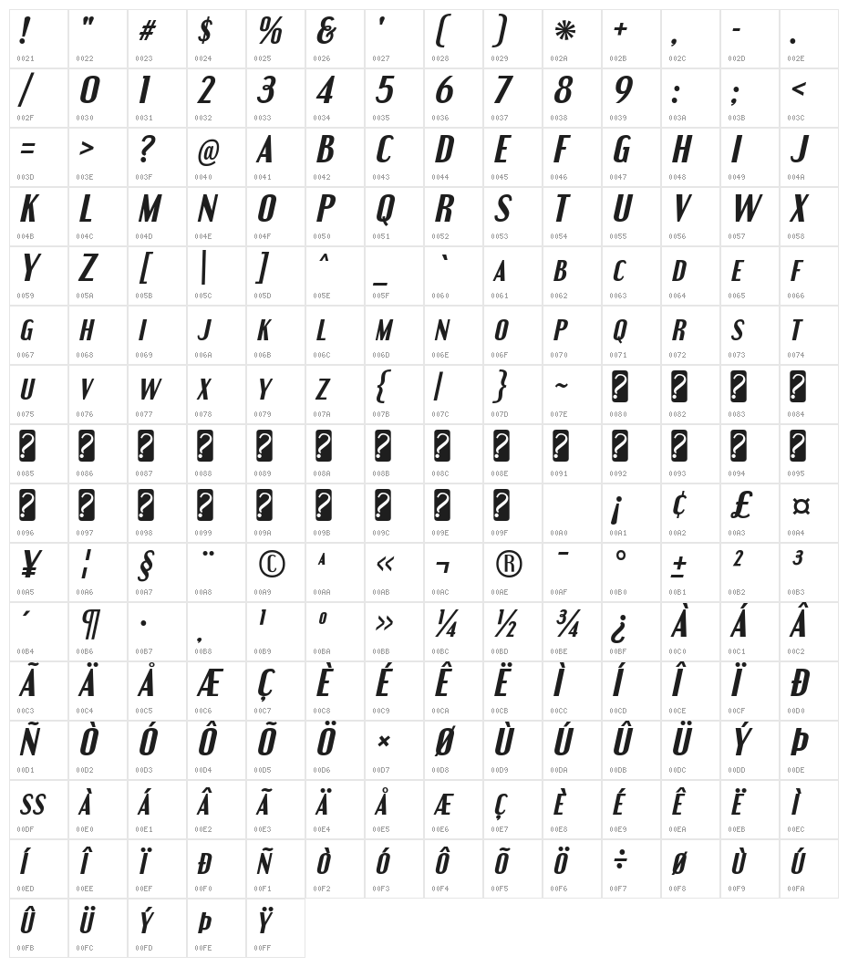 EngebrechtreRg-BoldItalic Character Map