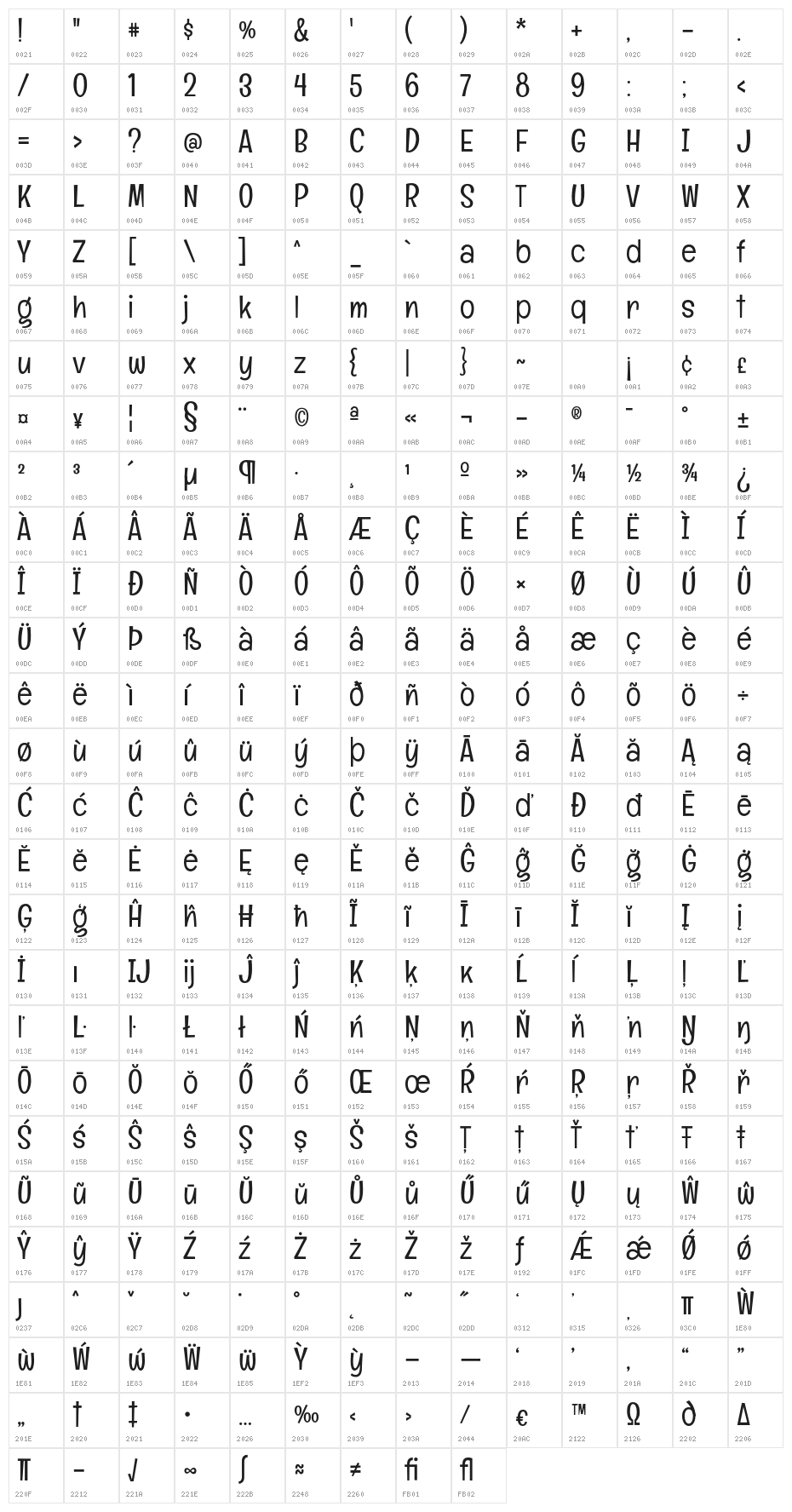 Englebert-Regular Character Map