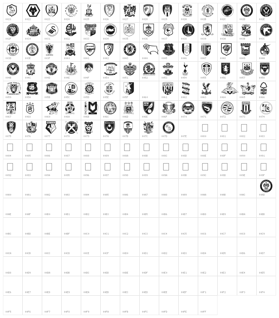 English Football Club Badges Character Map