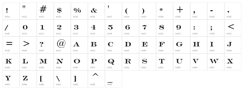 Engravers' Roman Bold BT Character Map