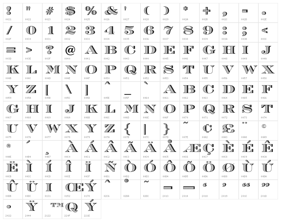 EngraversOpti-Inline Character Map
