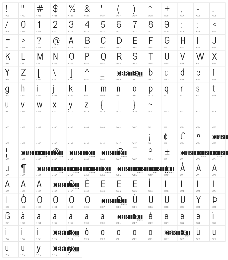 Engula Regular Character Map