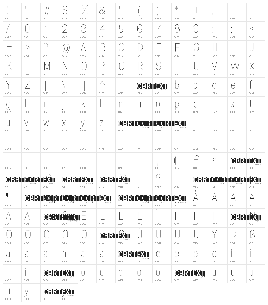 Engula Thin Character Map