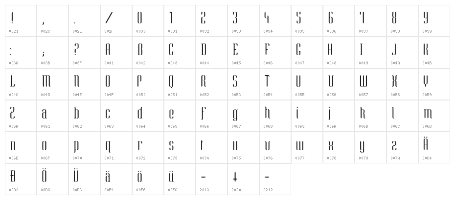 EnieRegular Character Map