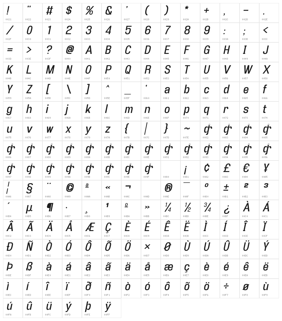 Enigmatic Italic Character Map