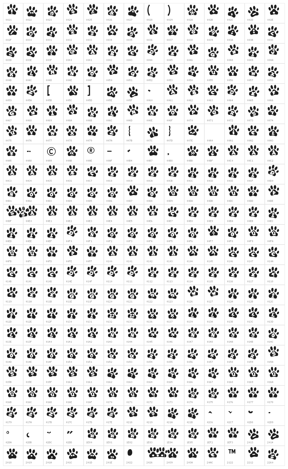 EnnobledPet-Regular Character Map
