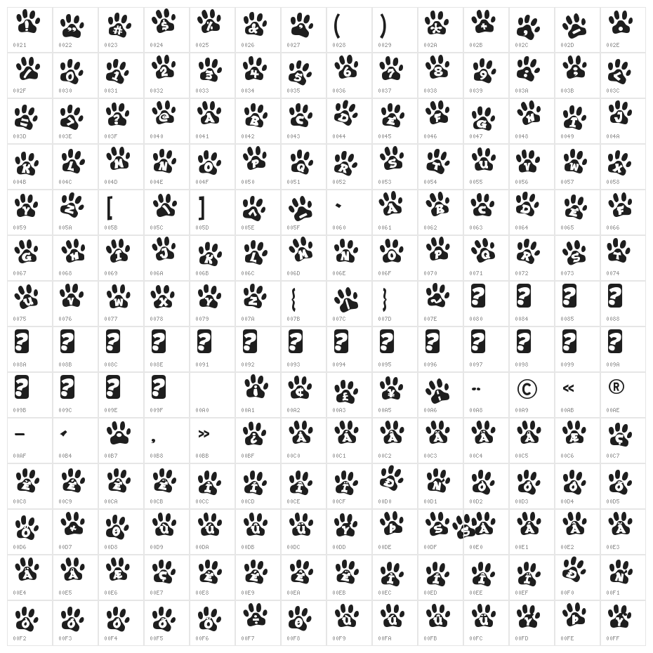 EnnobledPet-Regular Character Map