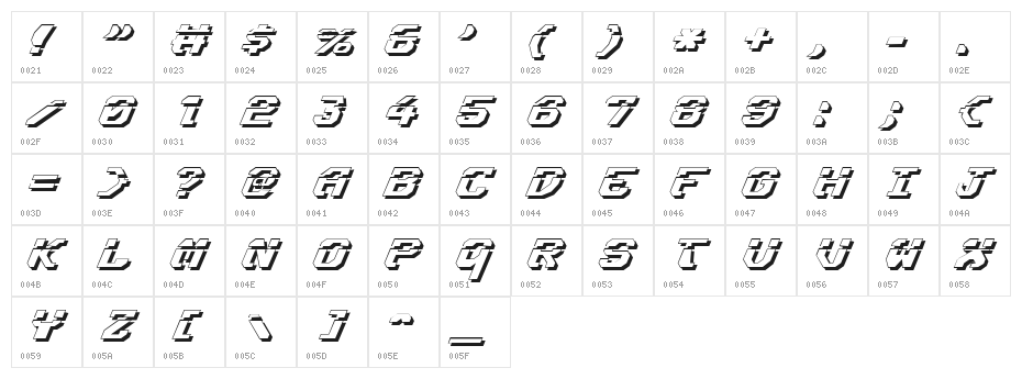 Ensign Flandry LasShad Italic Character Map