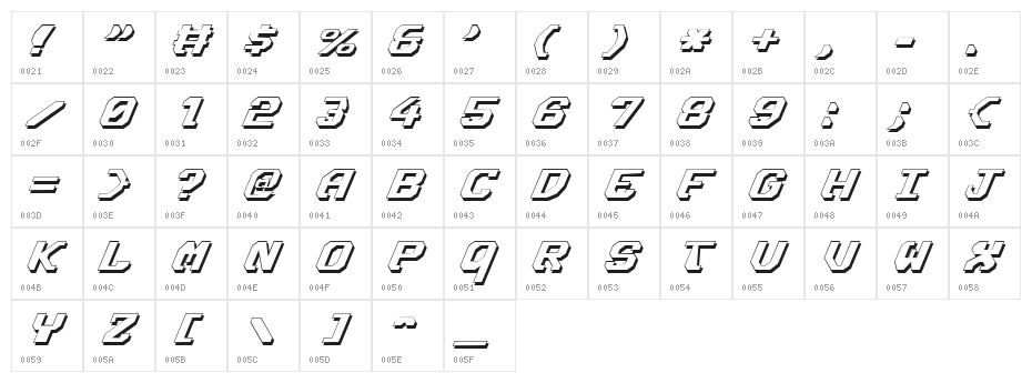 Ensign Flandry Shadow Italic Character Map