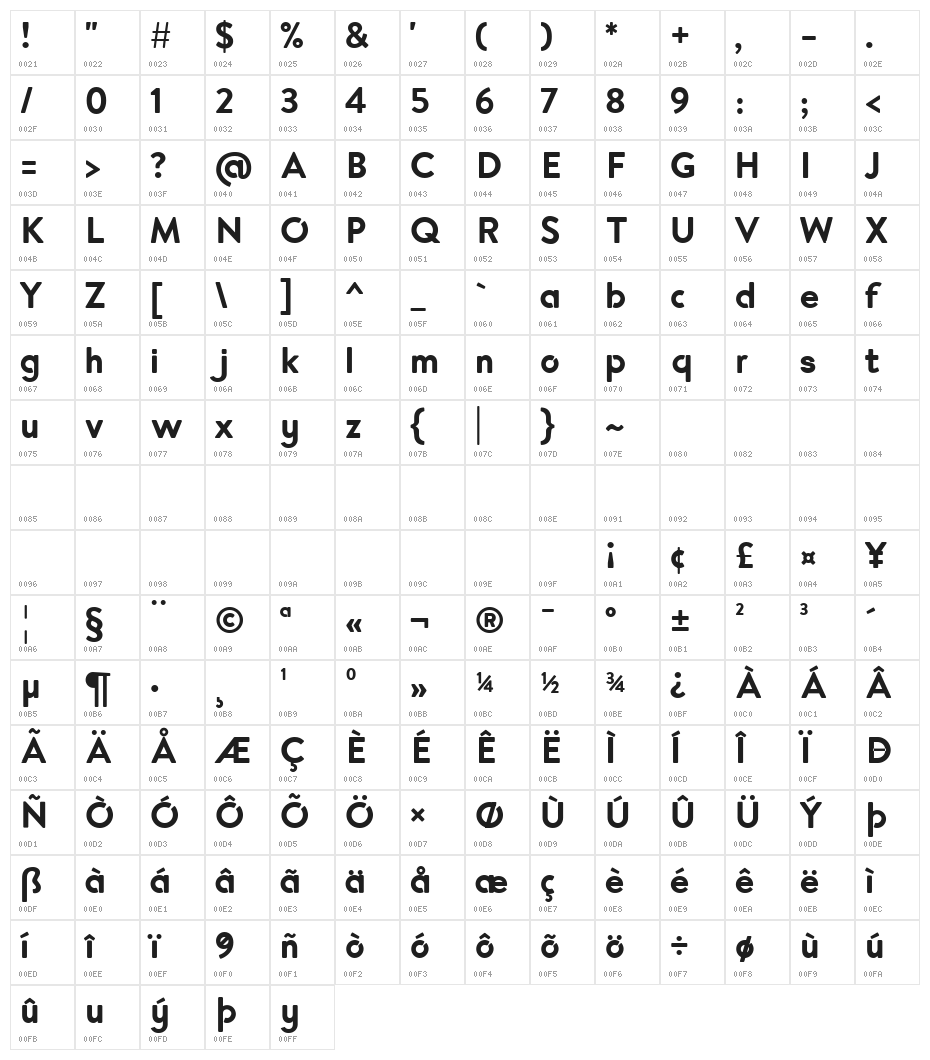 Enso Bold Character Map