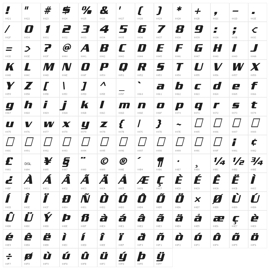 Enter Sansman Bold Italic Character Map