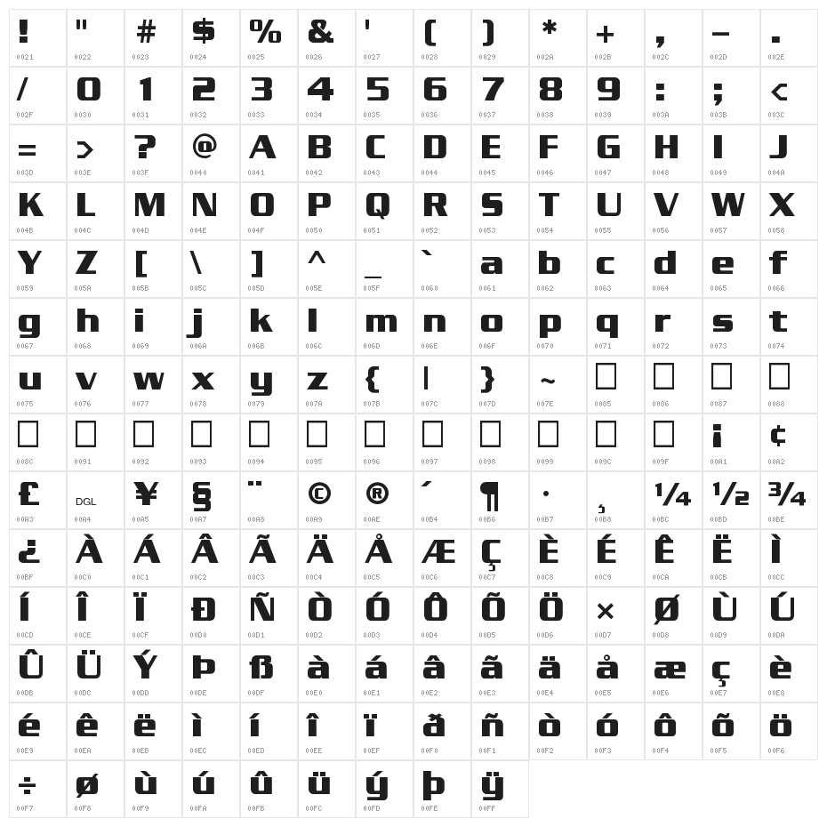 Enter Sansman Bold Character Map