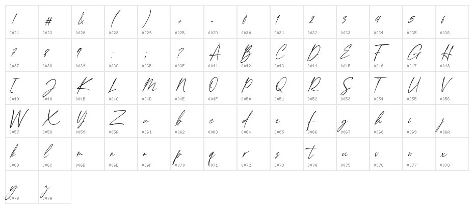 Enternity Regular Character Map