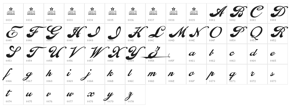 Enthrall Bold Personal Use Character Map