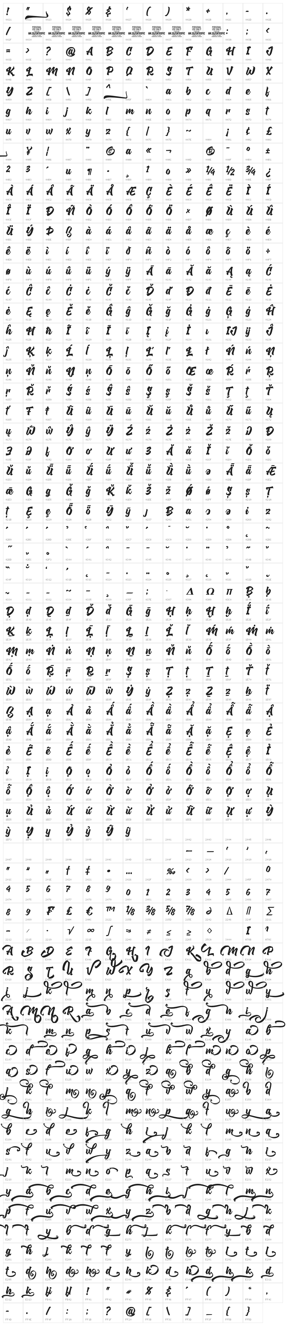 Entropic Brush PERSONAL USE Regular Character Map