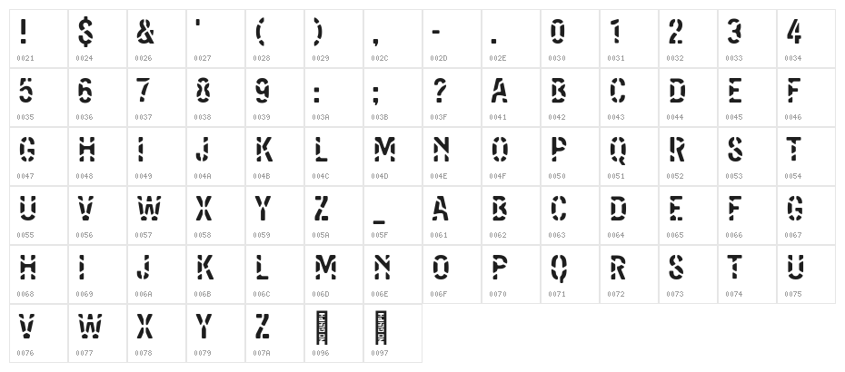 Entulho Stencil Character Map