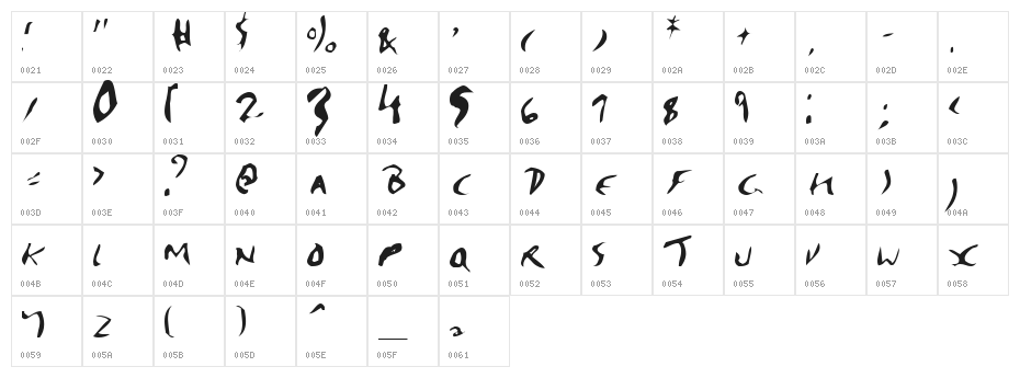 Enya Regular Character Map