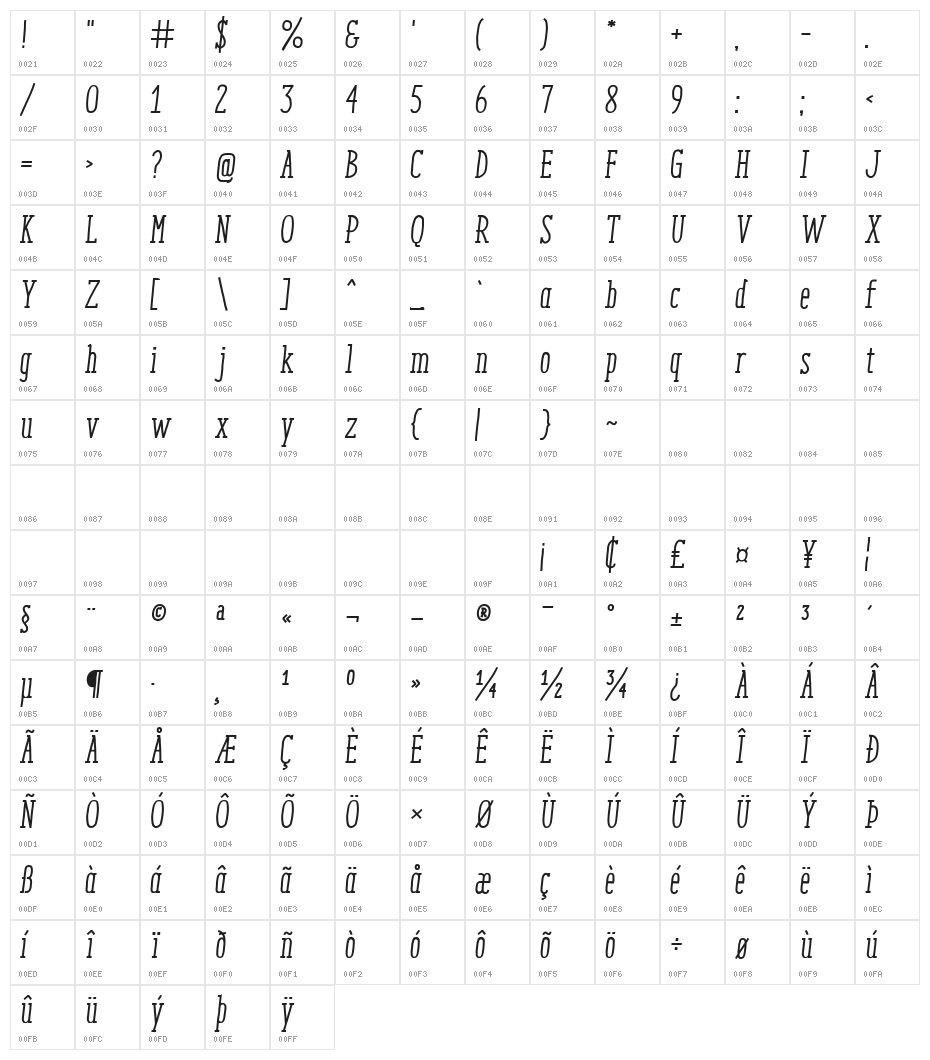 Enyo Slab Medium Italic Character Map