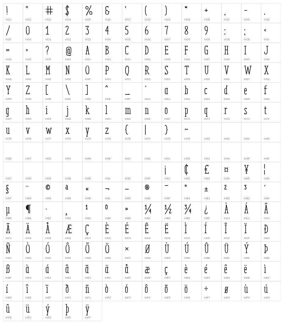 Enyo Slab Medium Character Map