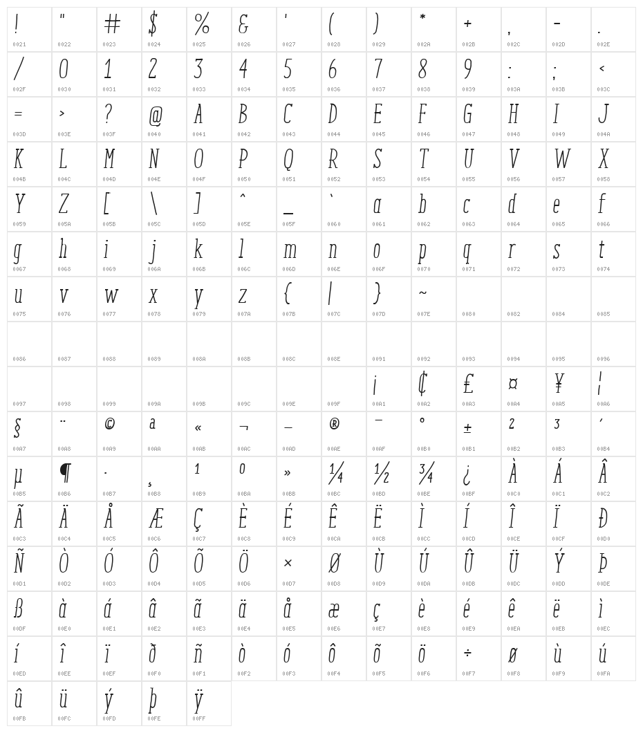 Enyo Slab Regular Italic Character Map