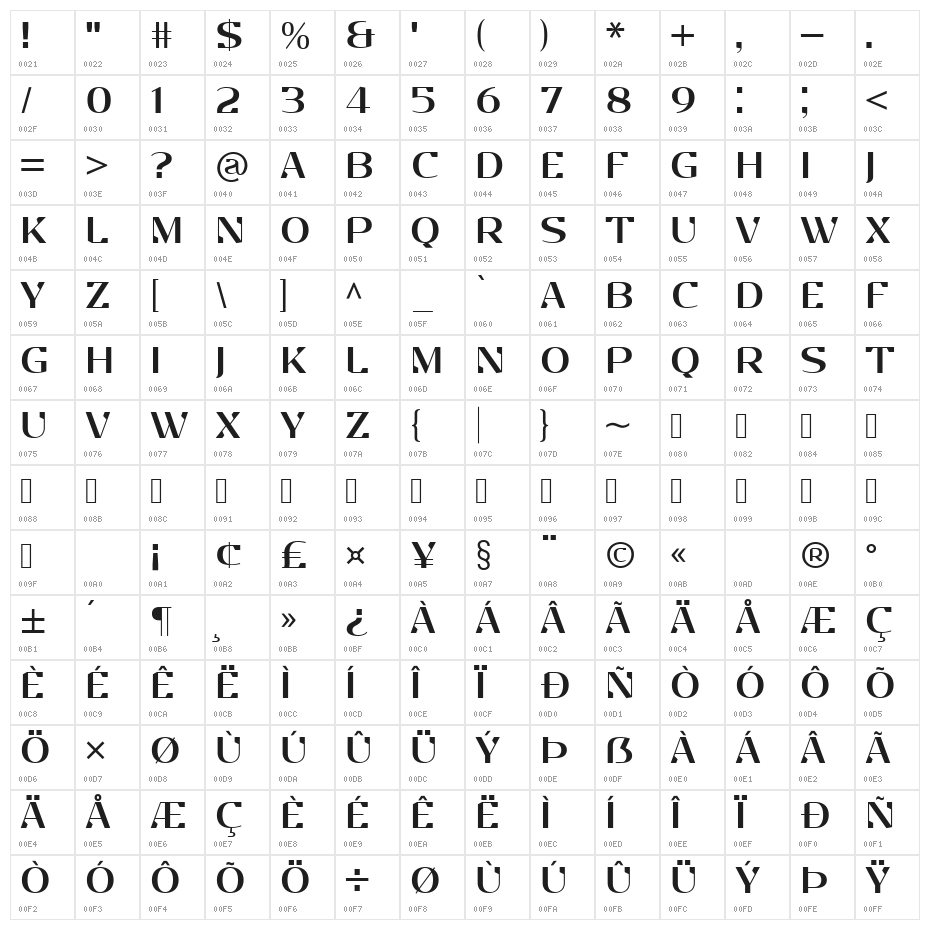 EP Stellari Display Regular Character Map