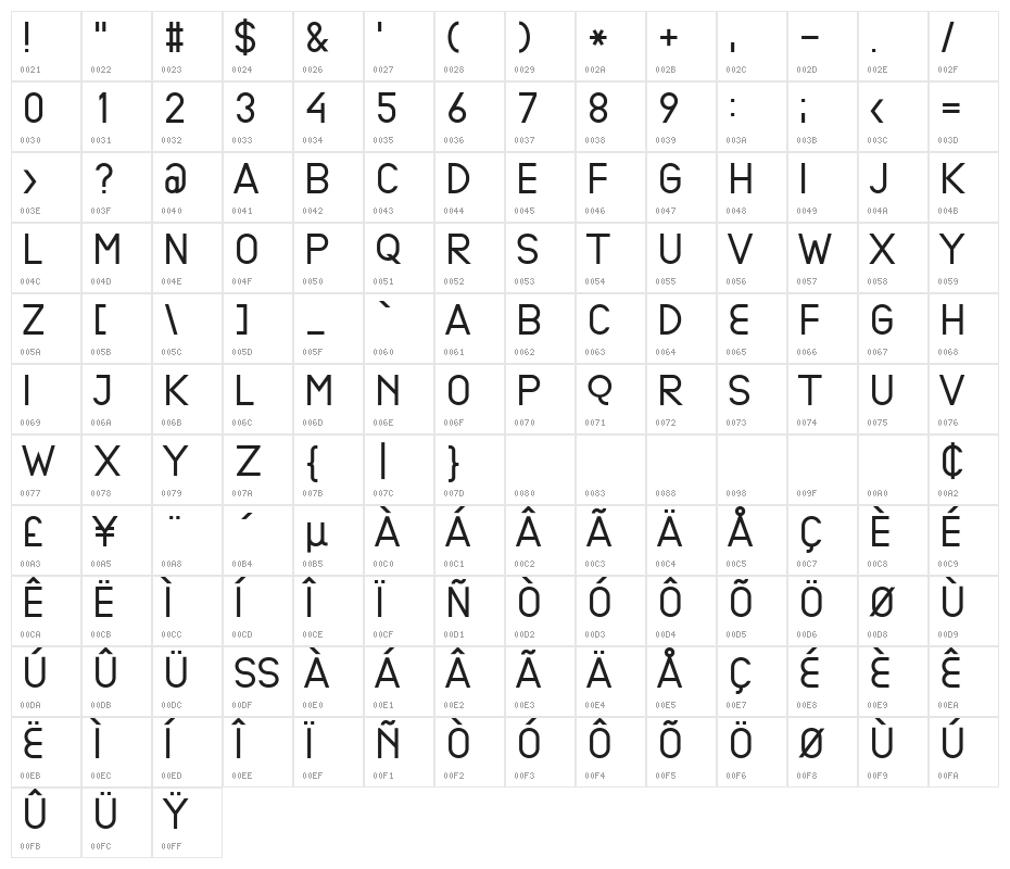 EPF UC Character Map
