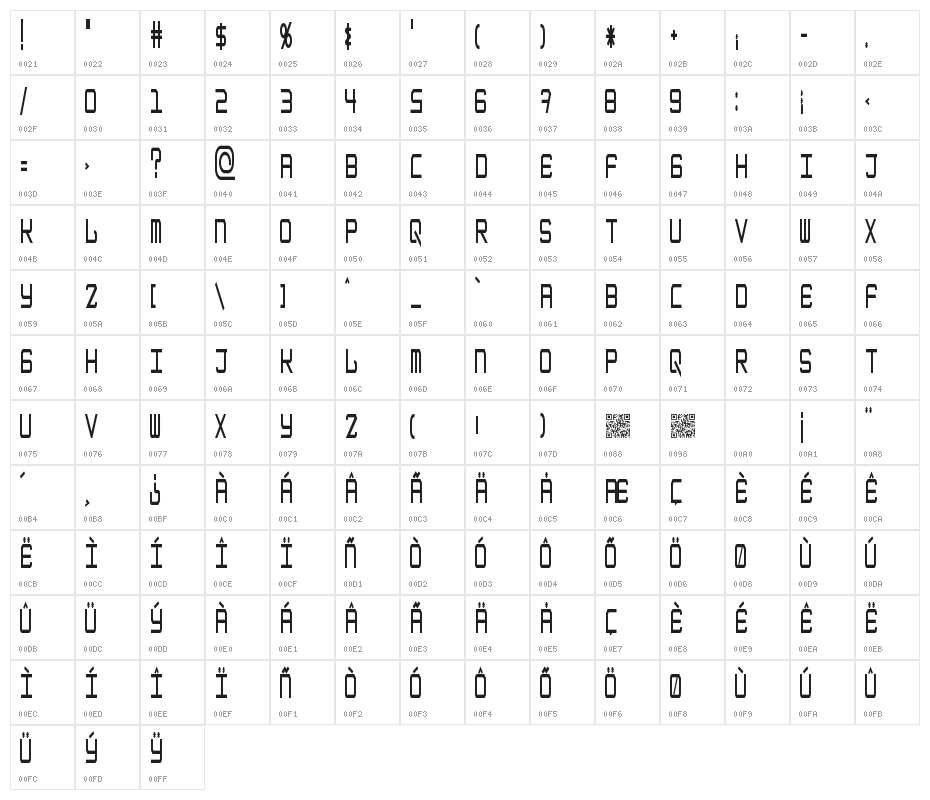 EpicenterBoldSkinny Character Map
