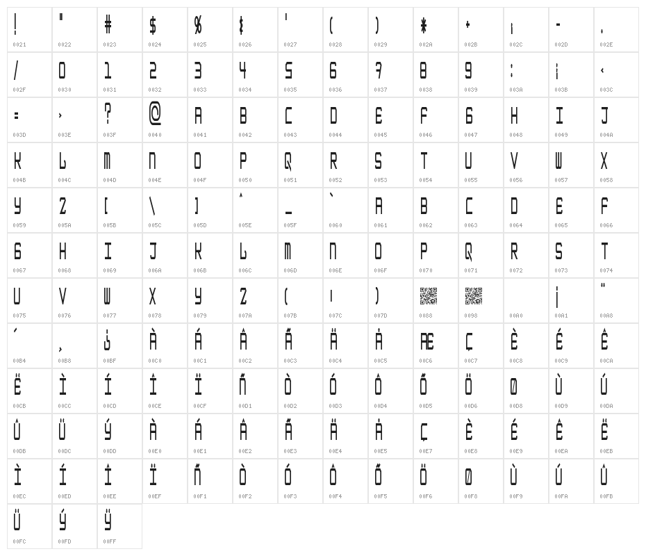EpicenterBoldThin Character Map