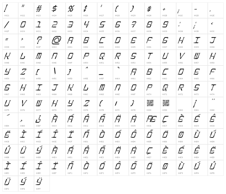 EpicenterDiscoItalic Character Map