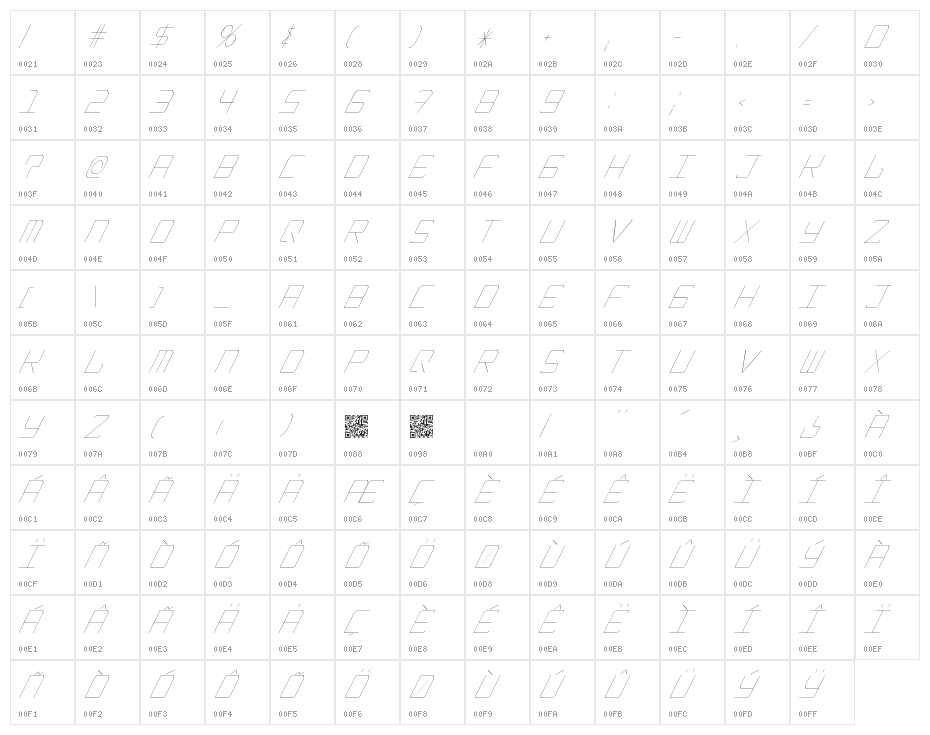 EpicenterThinItalic Character Map