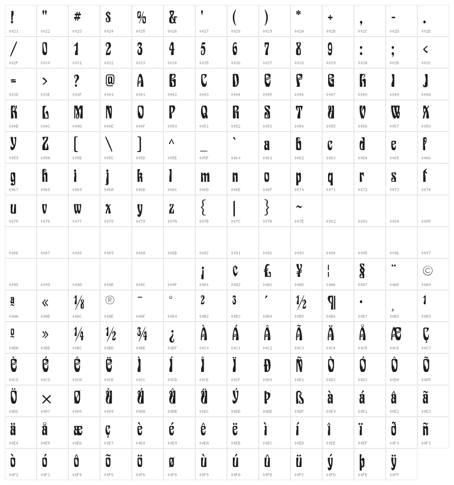 EpoqueFLF Character Map