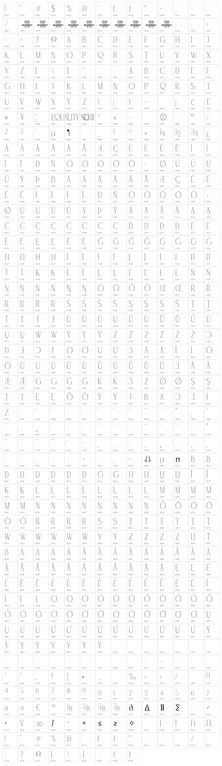 Equality Serif PERSONAL USE Regular Character Map