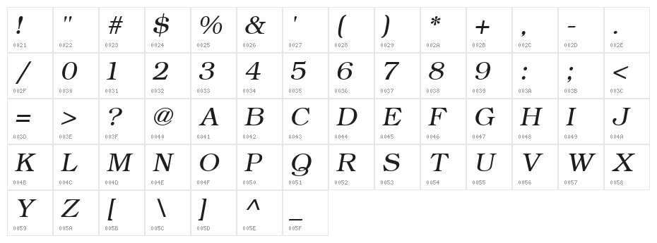 ER Bukinist 866 Italic Character Map