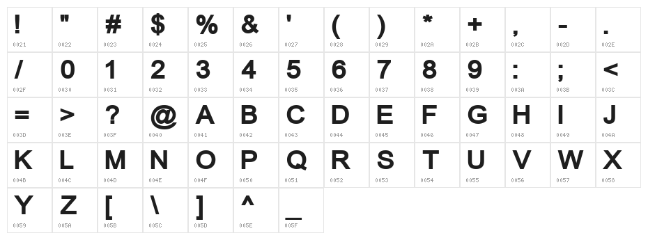 ER Univers 866 Bold Character Map