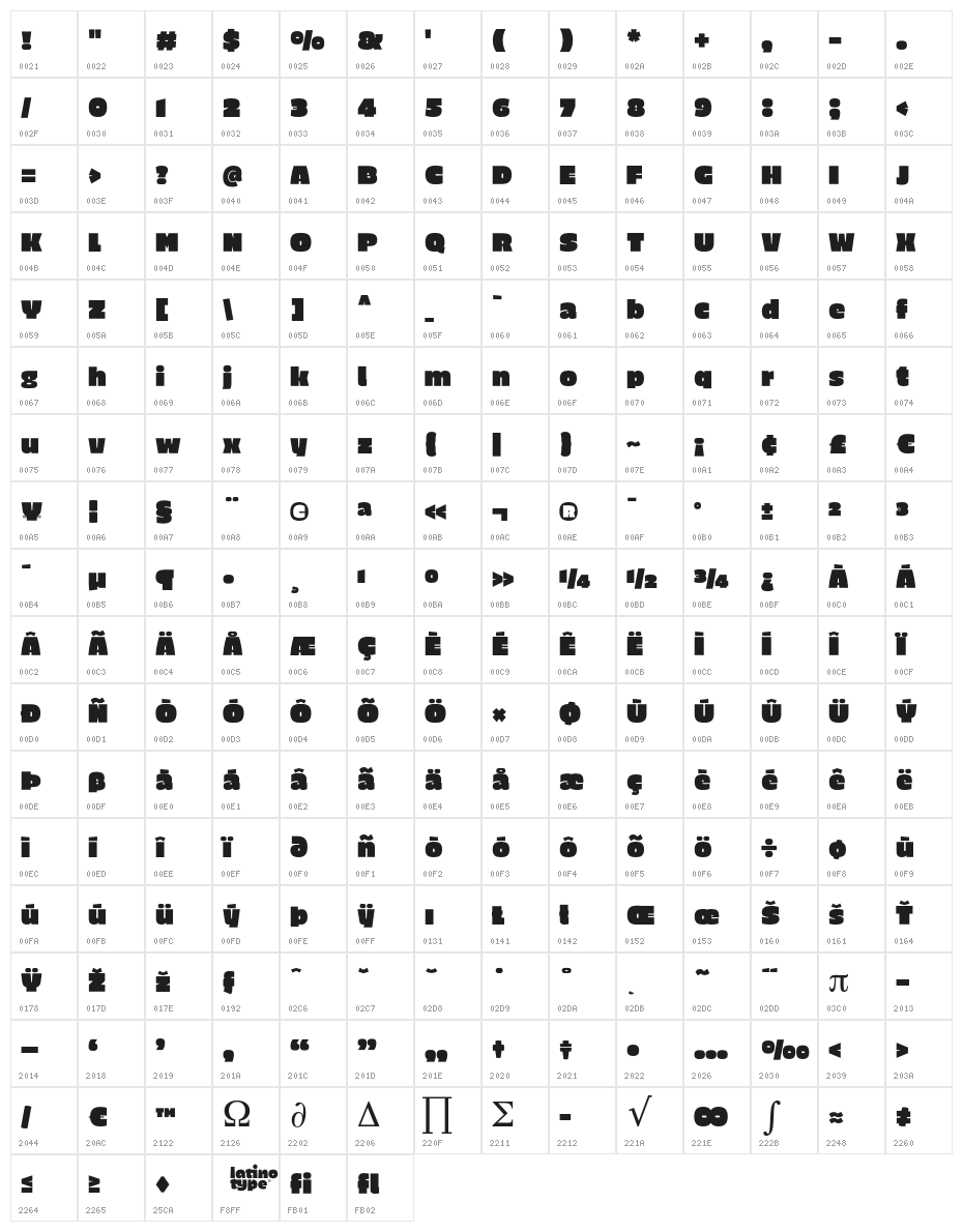 EricaOne-Regular Character Map