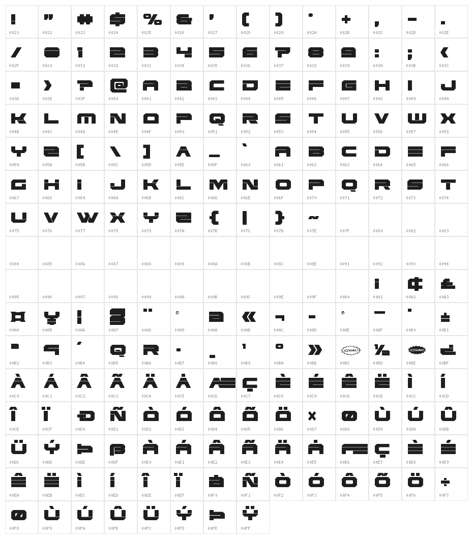 Eridanus Condensed Character Map
